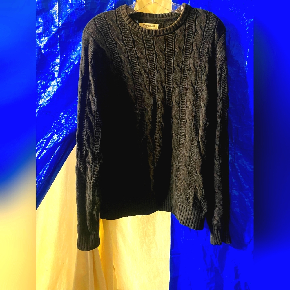 Classic Black Cable Knit Crewneck Sweater